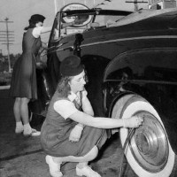 Checking tires at service station